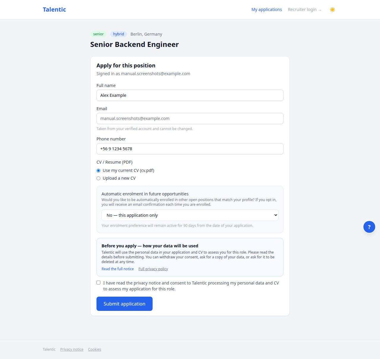 Screenshot: Applying