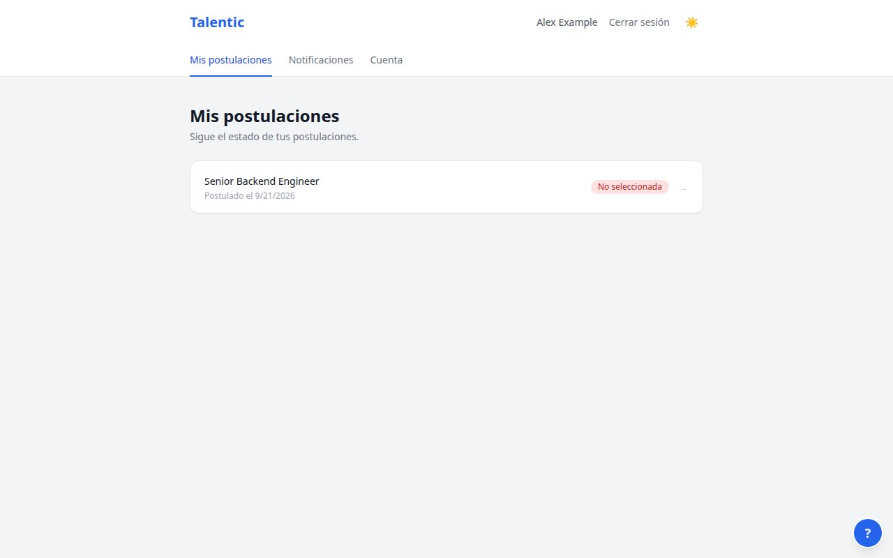Captura de pantalla: Mis postulaciones
